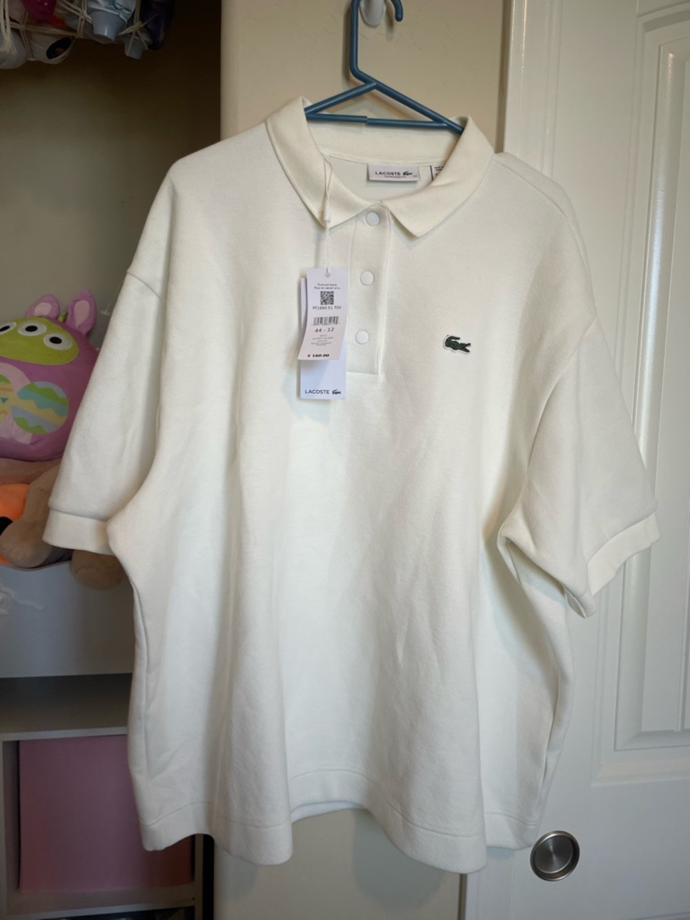 Lacoste Off-White Polo with Green Crocodile Emblem